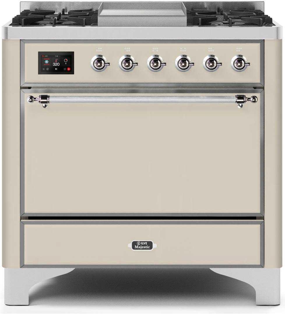 Majestic II 36 Inch Dual Fuel Liquid Propane Freestanding Range in Antique White with Chrome Trim