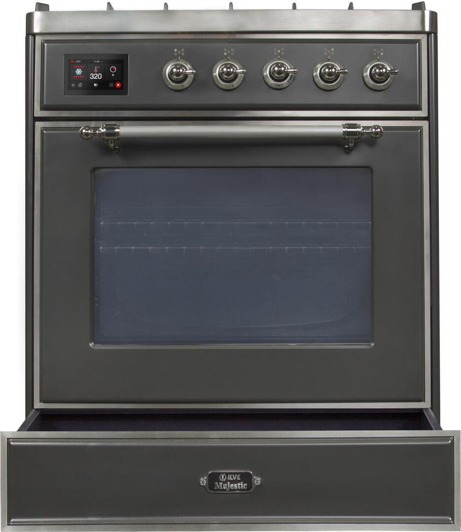 Majestic II 30 Inch Dual Fuel Natural Gas Freestanding Range in Matte Graphite with Chrome Trim