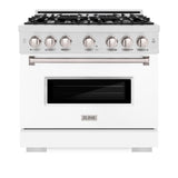 ZLINE 36 in. 5.2 cu. ft. Classic Gas Range with 6 Burner Cooktop and Convection Gas Oven in DuraSnow' Stainless Steel with White Matte Door (CGRS-WM-36)