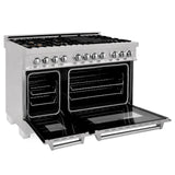 ZLINE 48 in. DuraSnow Stainless Steel 6.0 cu.ft. 7 Gas Burner/Electric Oven Range with Color Door Options (RAS-SN-48) [Color: DuraSnow Stainless Steel with Brass Burners]