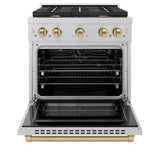 ZLINE Autograph Edition 30 in. 4.2 cu. ft. Paramount Dual Fuel Range with 4 Burner Gas Cooktop and Electric Convection Oven in DuraSnow' Stainless Steel with Champagne Bronze Accents (SDRSZ-30-CB)