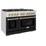 ZLINE Autograph Edition 48 in. 6.7 cu. ft. Select Double Oven Gas Range with 8 Burner Cooktop in DuraSnow' Stainless Steel with Black Matte Doors and Champagne Bronze Accents (HGRSZ-BLM-48-CB)