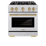 ZLINE Autograph Edition 30 in. 4.2 cu. ft. Select Dual Fuel Range with 4 Burner Gas Cooktop and Electric Convection Oven in DuraSnow' Stainless Steel with Champagne Bronze Accents (HDRSZ-30-CB)