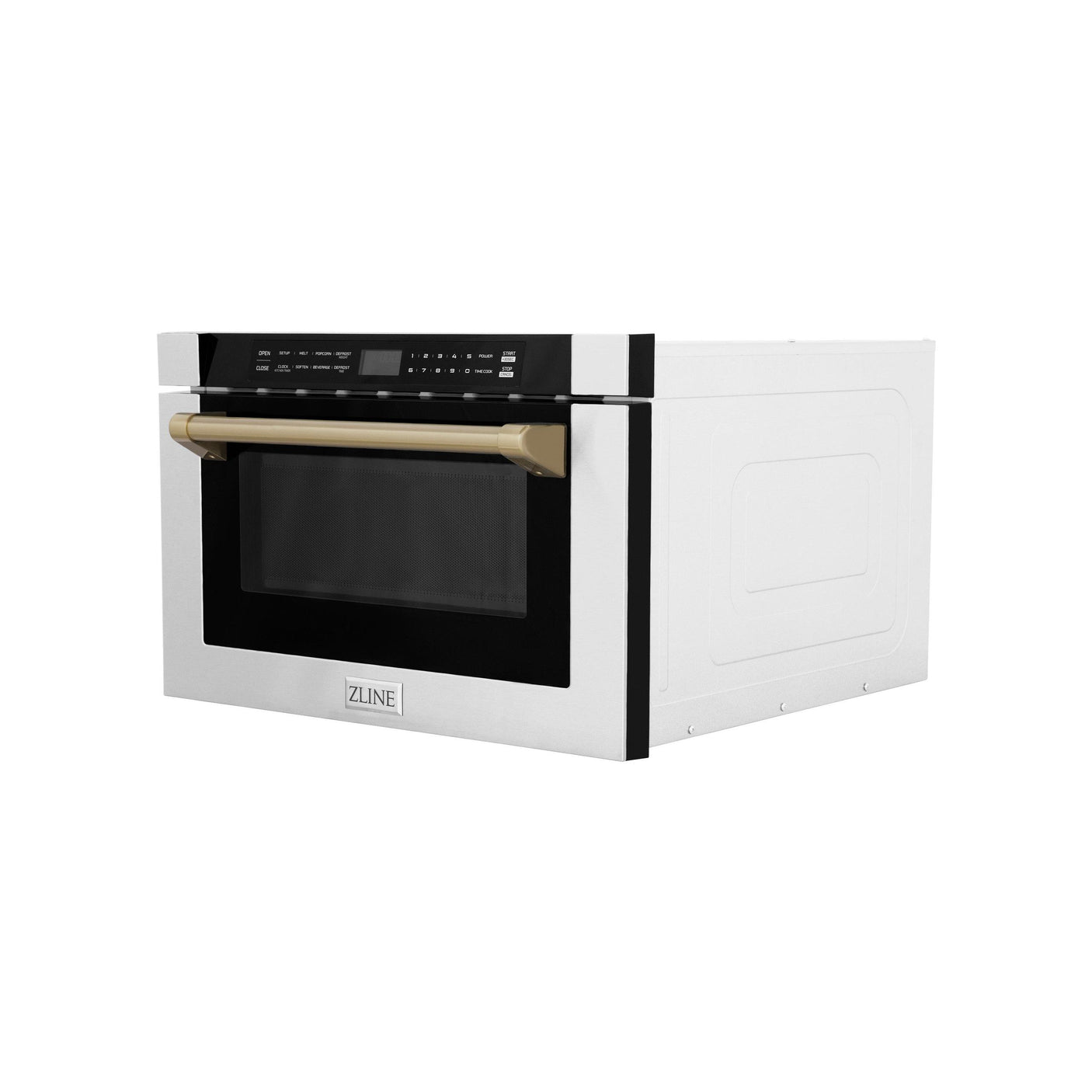 ZLINE Autograph Edition 24" 1.2 cu. ft. Built-in Microwave Drawer with a Traditional Handle in Stainless Steel and Champagne Bronze Accents (MWDZ-1-H-CB)