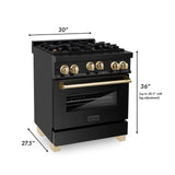 ZLINE Autograph Edition 30" 4.0 cu. ft. Range with Gas Stove and Gas Oven in Black Stainless steel with Accents (RGBZ-30) [Color: Champagne Bronze]