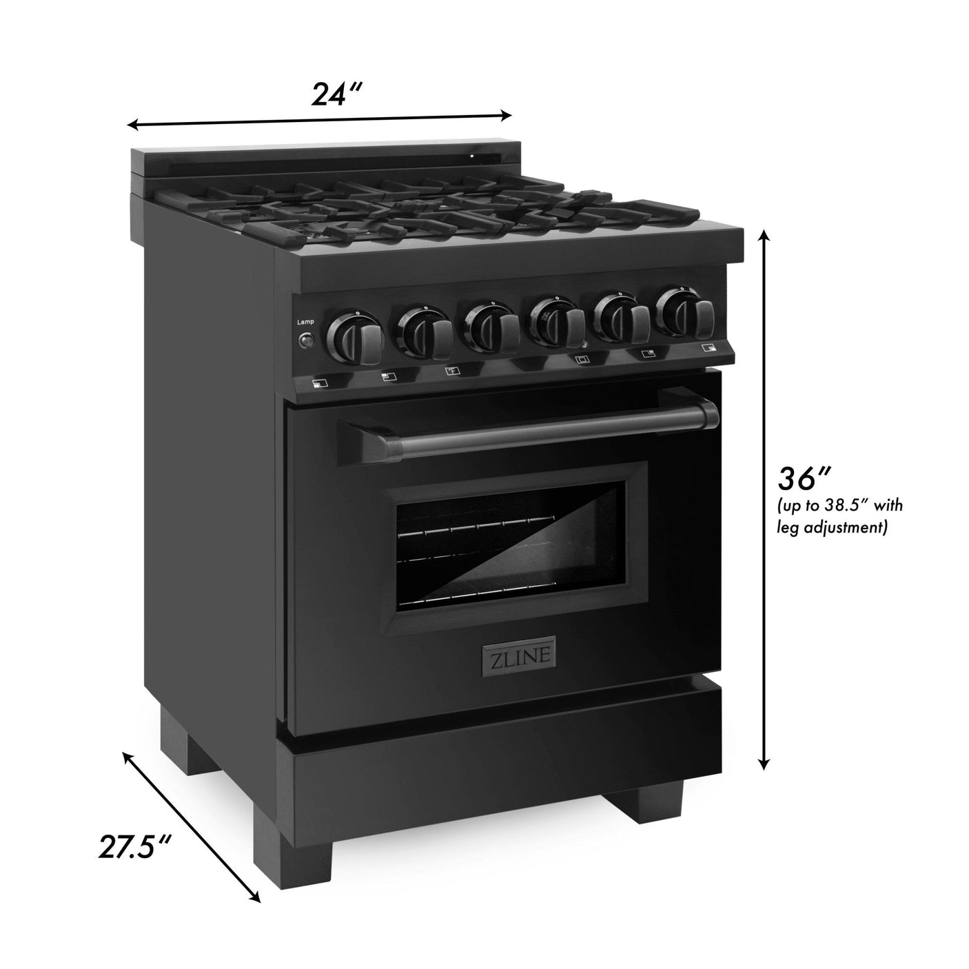 ZLINE 24 in. Professional Dual Fuel Range in Black Stainless Steel (RAB-24)