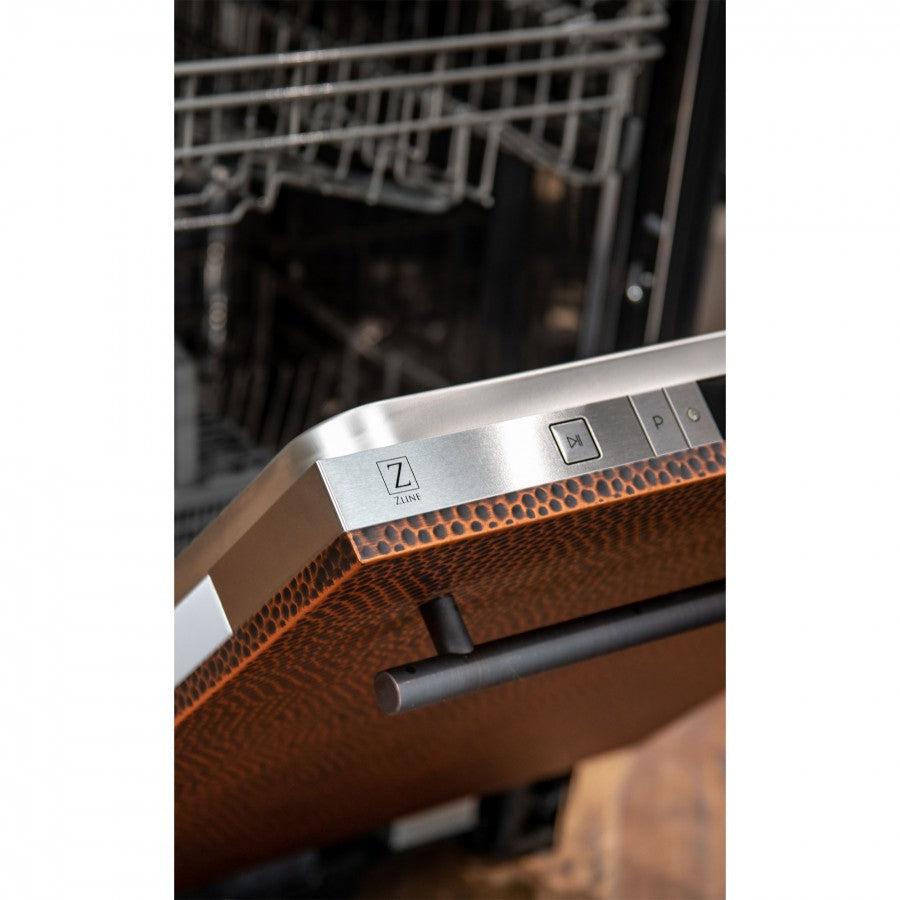 ZLINE 24 in. Top Control Dishwasher with Stainless Steel Tub and Modern Style Handle, 52dBa (DW-24) [Color: Hand Hammered Copper]