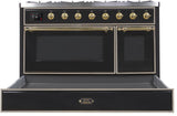 Majestic II 48 Inch Dual Fuel Liquid Propane Freestanding Range in Glossy Black with Brass Trim