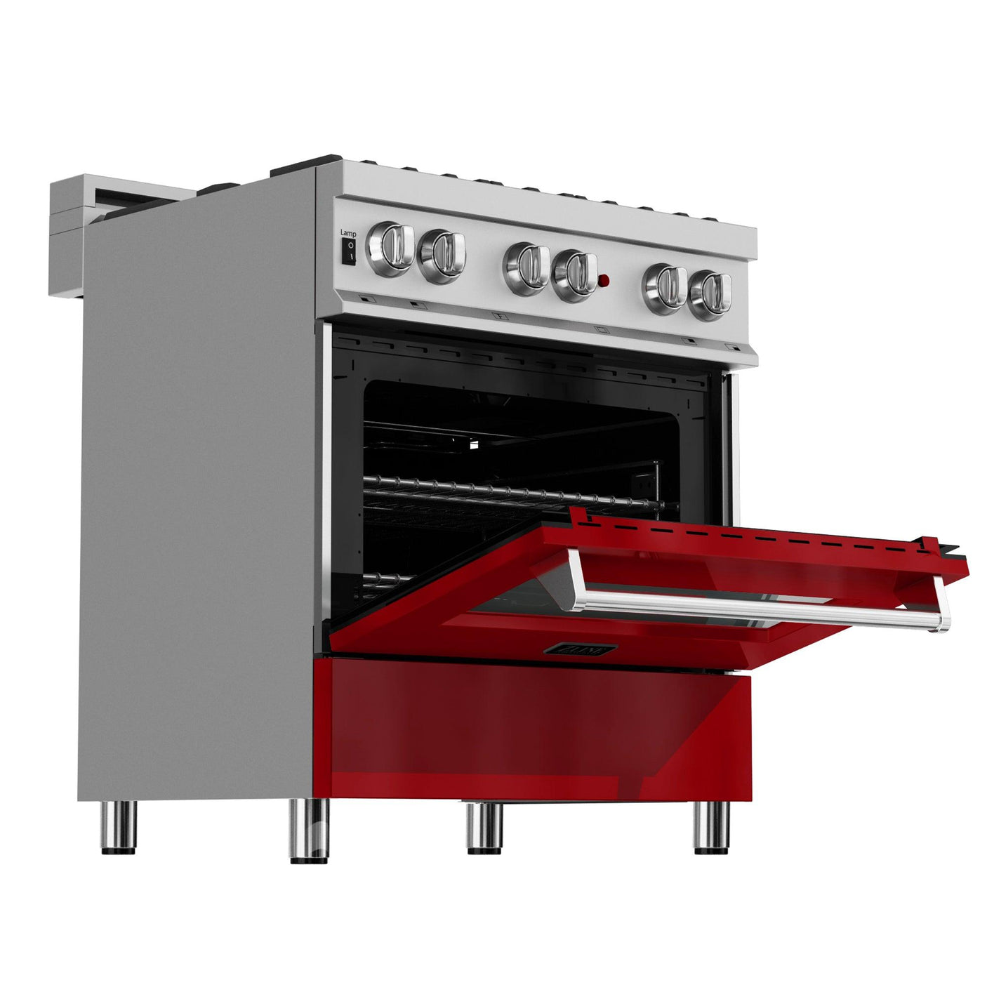 ZLINE 30 in. 4.0 cu. ft. Dual Fuel Range with Gas Stove and Electric Oven in All DuraSnow Stainless Steel with Color Door Options (RAS-SN-30) [Color: Red Gloss]