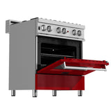 ZLINE 30 in. 4.0 cu. ft. Dual Fuel Range with Gas Stove and Electric Oven in All DuraSnow Stainless Steel with Color Door Options (RAS-SN-30) [Color: Red Gloss]