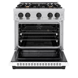 ZLINE Autograph Edition 36 in. 5.2 cu. ft. Select Dual Fuel Range with 6 Burner Gas Cooktop and Electric Convection Oven in Stainless Steel with White Matte Door and Matte Black Accents (HDRZ-WM-36-MB)