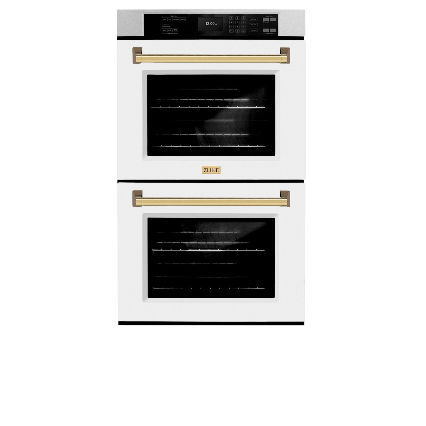 ZLINE 30 in. Autograph Edition Professional True Convection Double Wall Oven with Air Fry and Self Clean in DuraSnow' Stainless Steel with White Matte Doors and Polished Gold Handles (WADSZ-WM-30-G)