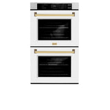 ZLINE 30 in. Autograph Edition Professional True Convection Double Wall Oven with Air Fry and Self Clean in DuraSnow' Stainless Steel with White Matte Doors and Polished Gold Handles (WADSZ-WM-30-G)