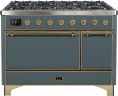 Majestic II 48 Inch Dual Fuel Liquid Propane Freestanding Range in Blue Grey with Brass Trim