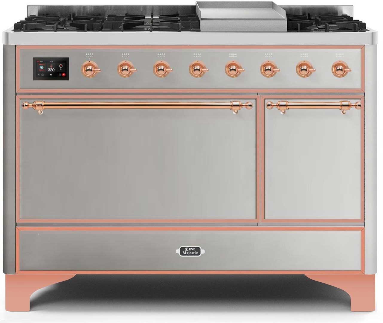 Majestic II 48 Inch Dual Fuel Liquid Propane Freestanding Range in Stainless Steel with Copper Trim