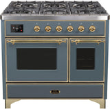 Majestic II 40 Inch Dual Fuel Natural Gas Freestanding Range in Blue Grey with Brass Trim