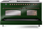 Nostalgie II 60 Inch Dual Fuel Liquid Propane Freestanding Range in Emerald Green with Bronze Trim