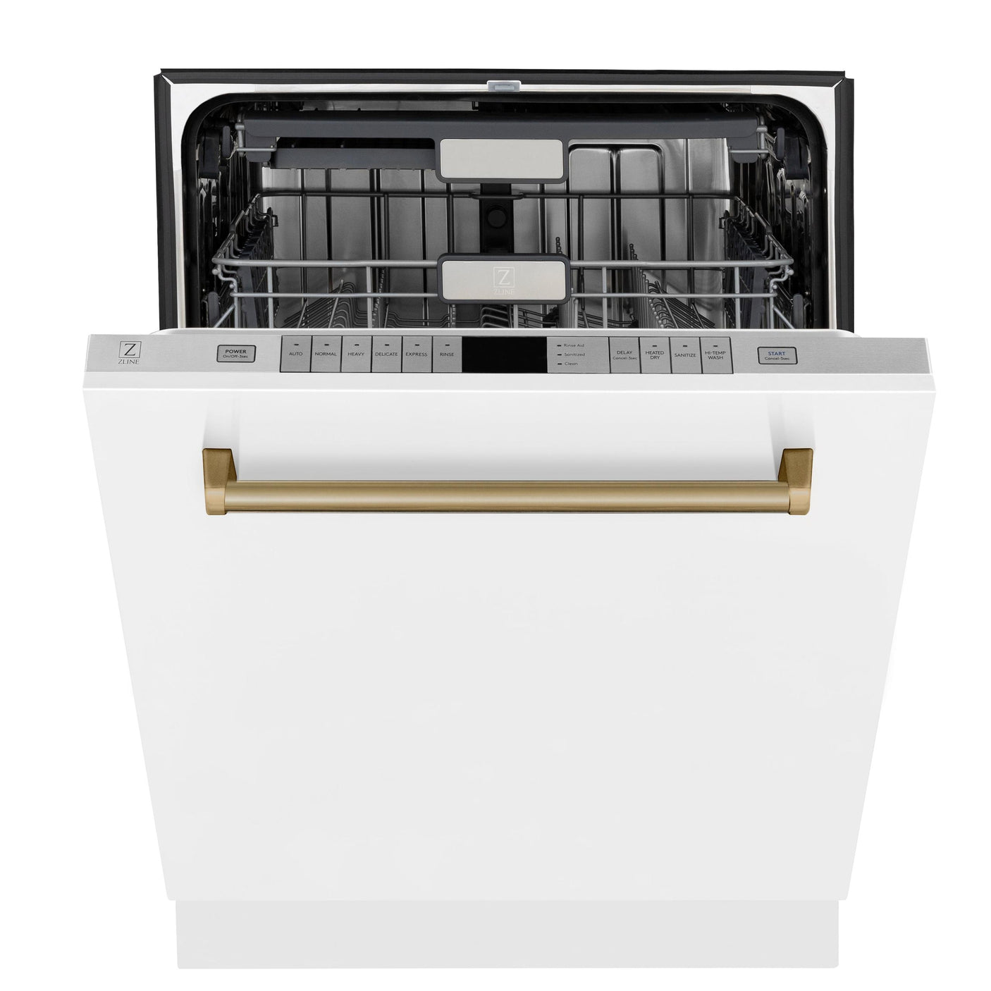 ZLINE Autograph Edition 24" 3rd Rack Top Touch Control Tall Tub Dishwasher in White Matte with Accent Handle, 51dBa (DWMTZ-WM-24) [Color: Champagne Bronze]