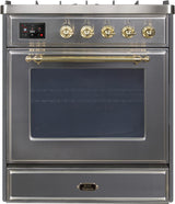 Majestic II 30 Inch Dual Fuel Natural Gas Freestanding Range in Stainless Steel with Brass Trim