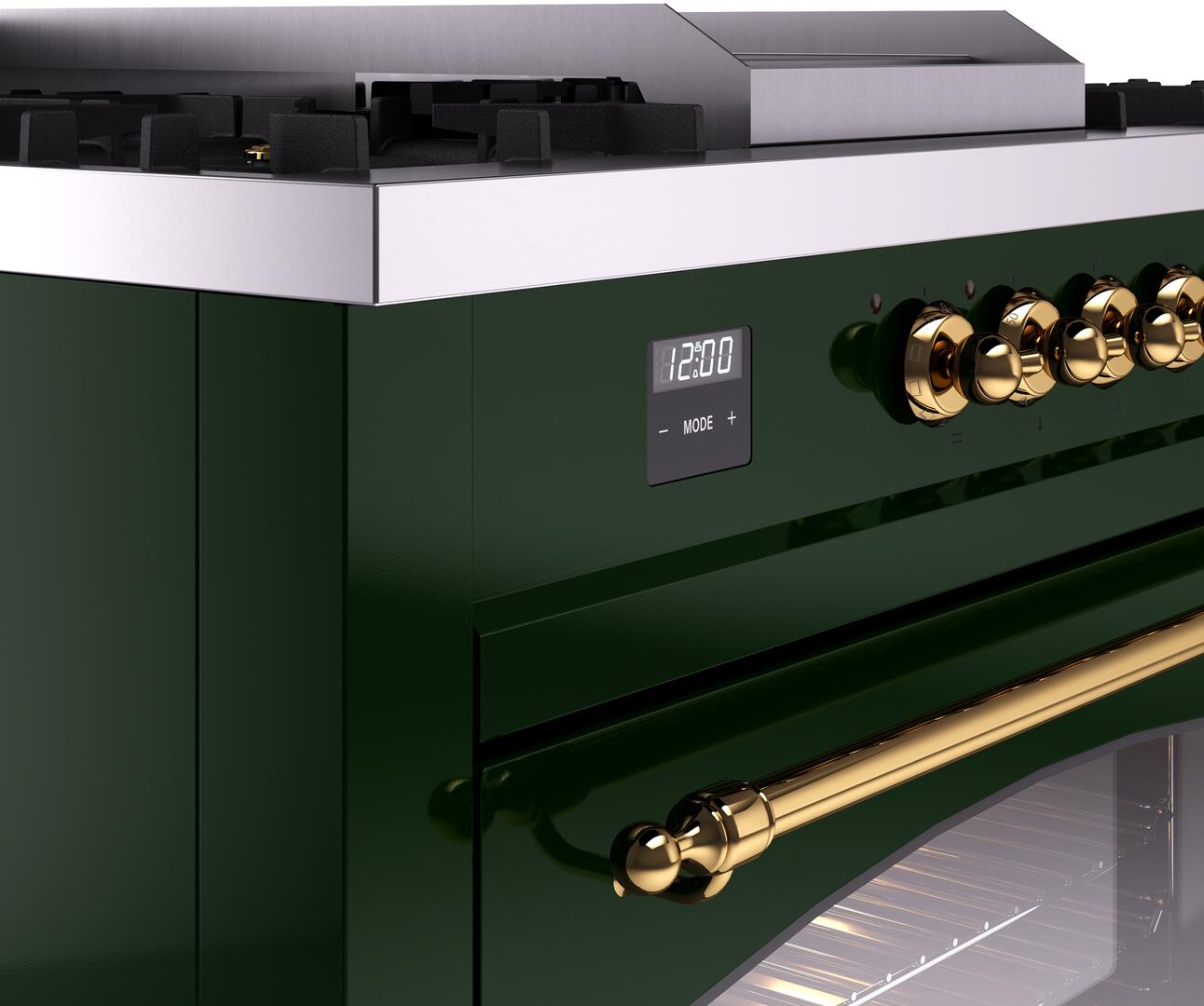 Nostalgie II 60 Inch Dual Fuel Natural Gas Freestanding Range in Emerald Green with Brass Trim