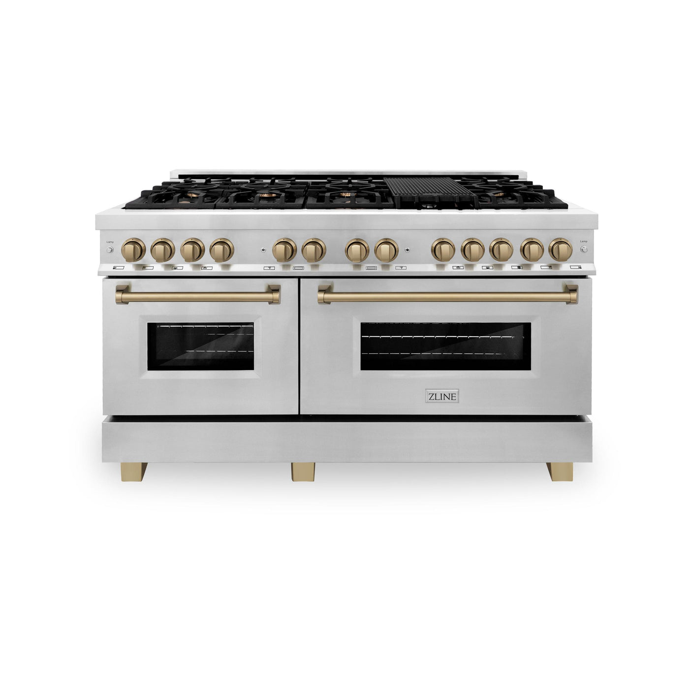 ZLINE Autograph Edition 60" 7.4 cu. ft. Dual Fuel Range with Gas Stove and Electric Oven in Stainless Steel with Accents (RAZ-60) [Color: Gold]