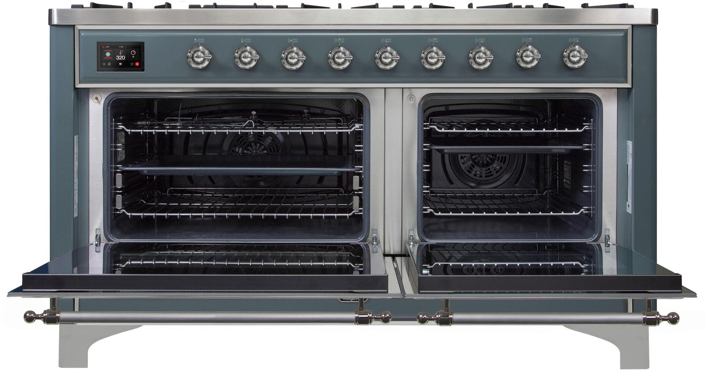 Majestic II 60 Inch Dual Fuel Liquid Propane Freestanding Range in Blue Grey with Chrome Trim