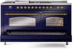 Nostalgie II 60 Inch Dual Fuel Liquid Propane Freestanding Range in Blue with Brass Trim