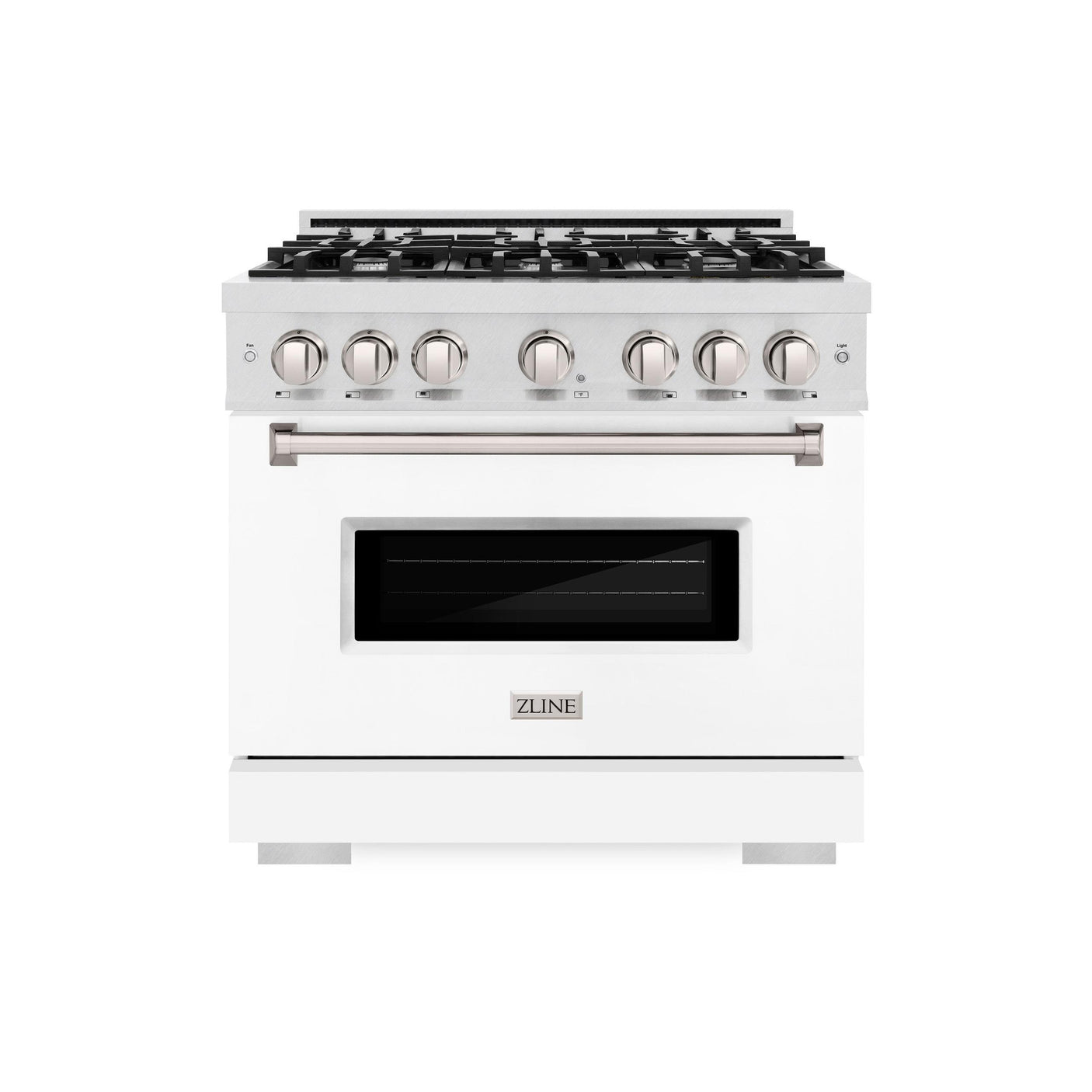 ZLINE 36 in. 5.2 cu. ft. Classic Gas Range with 6 Burner Cooktop and Convection Gas Oven in DuraSnow' Stainless Steel with White Matte Door (CGRS-WM-36)