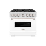 ZLINE 36 in. 5.2 cu. ft. Classic Gas Range with 6 Burner Cooktop and Convection Gas Oven in DuraSnow' Stainless Steel with White Matte Door (CGRS-WM-36)