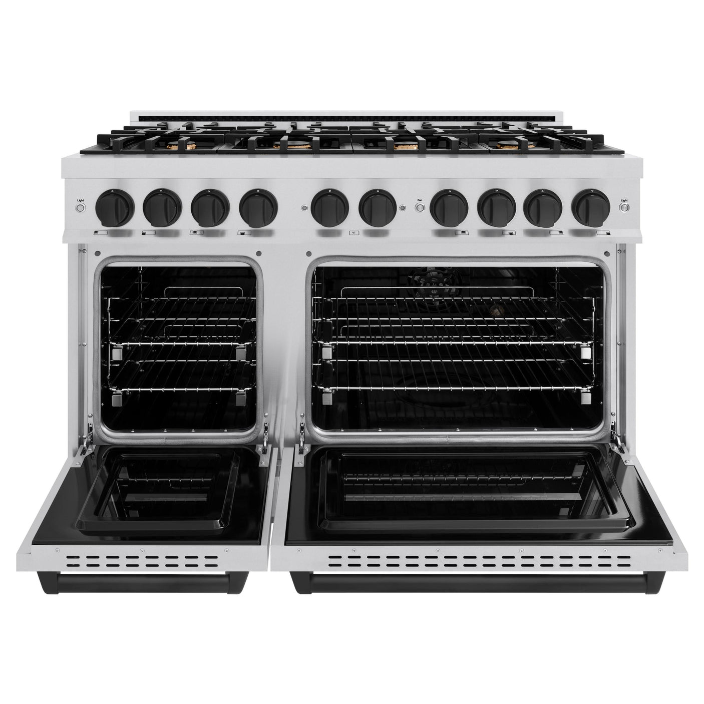 ZLINE Autograph Edition 48 in. 6.7 cu. ft. Classic Double Oven Gas Range with 8 Burner Cooktop in Stainless Steel and Matte Black Accents (CGRZ-48-MB)