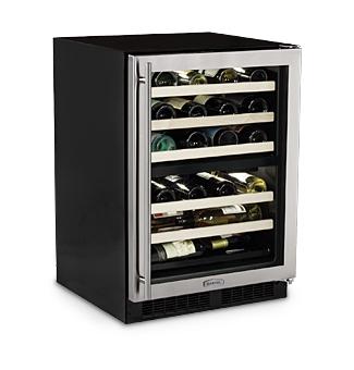 24" High Efficiency Dual Zone Wine Cellar - Panel Overlay Frame Glass Door - Integrated Right Hinge