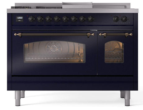 Nostalgie II 48 Inch Dual Fuel Natural Gas Freestanding Range in Blue with Bronze Trim