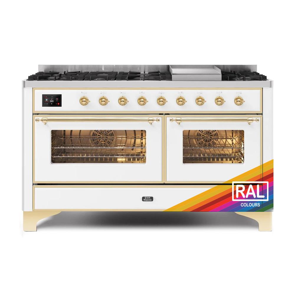 ILVE Majestic II 60 UM15FDNS3RAG Freestanding Dual Fuel Range with 9 Sealed Burners Yes Double Oven with Triple Glass Door in RAL Color with Brass knobs