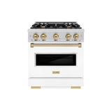 ZLINE Autograph Edition 30 in. 4.2 cu. ft. Classic Gas Range with 4 Burner Cooktop and Convection Gas Oven in Stainless Steel with White Matte Door and Champagne Bronze Accents (CGRZ-WM-30-CB)