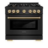 ZLINE Autograph Edition 36 in. 5.2 cu. ft. Select Dual Fuel Range with 6 Burner Gas Cooktop and Electric Convection Oven in Black Stainless Steel with Champagne Bronze Accents (HDRBZ-36-CB)