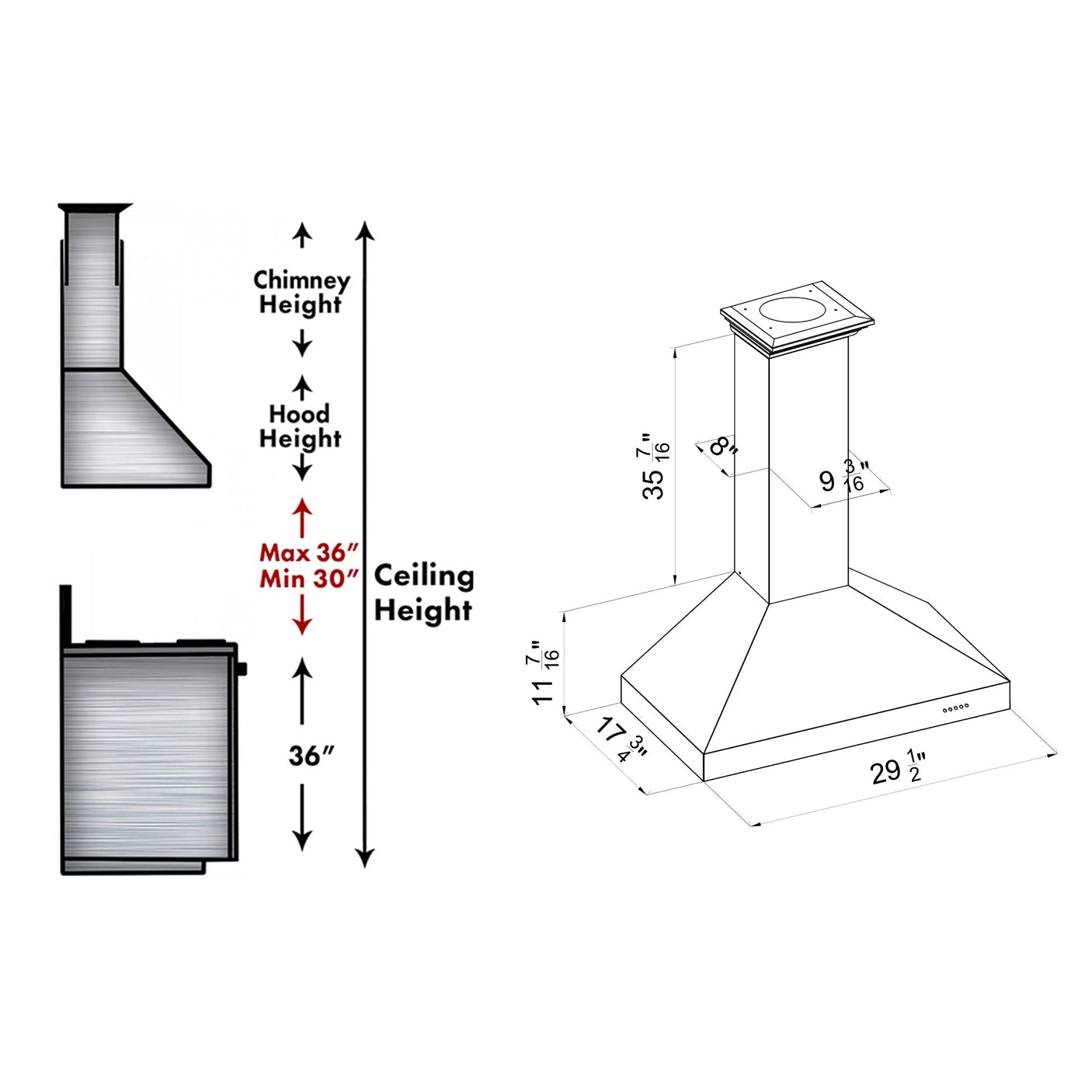 ZLINE Wall Mount Range Hood in DuraSnow Stainless Steel (8KL3S)