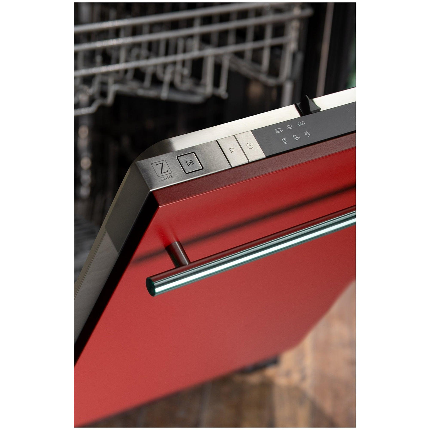 ZLINE 18 in. Compact Top Control Dishwasher with Stainless Steel Tub and Modern Style Handle, 52 dBa (DW-18) [Color: Red Matte]