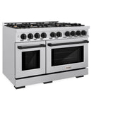 ZLINE Autograph Edition 48 in. 6.7 cu. ft. Select Double Oven Dual Fuel Range with 8 Burner Gas Cooktop in Stainless Steel and Matte Black Accents (HDRZ-48-MB)