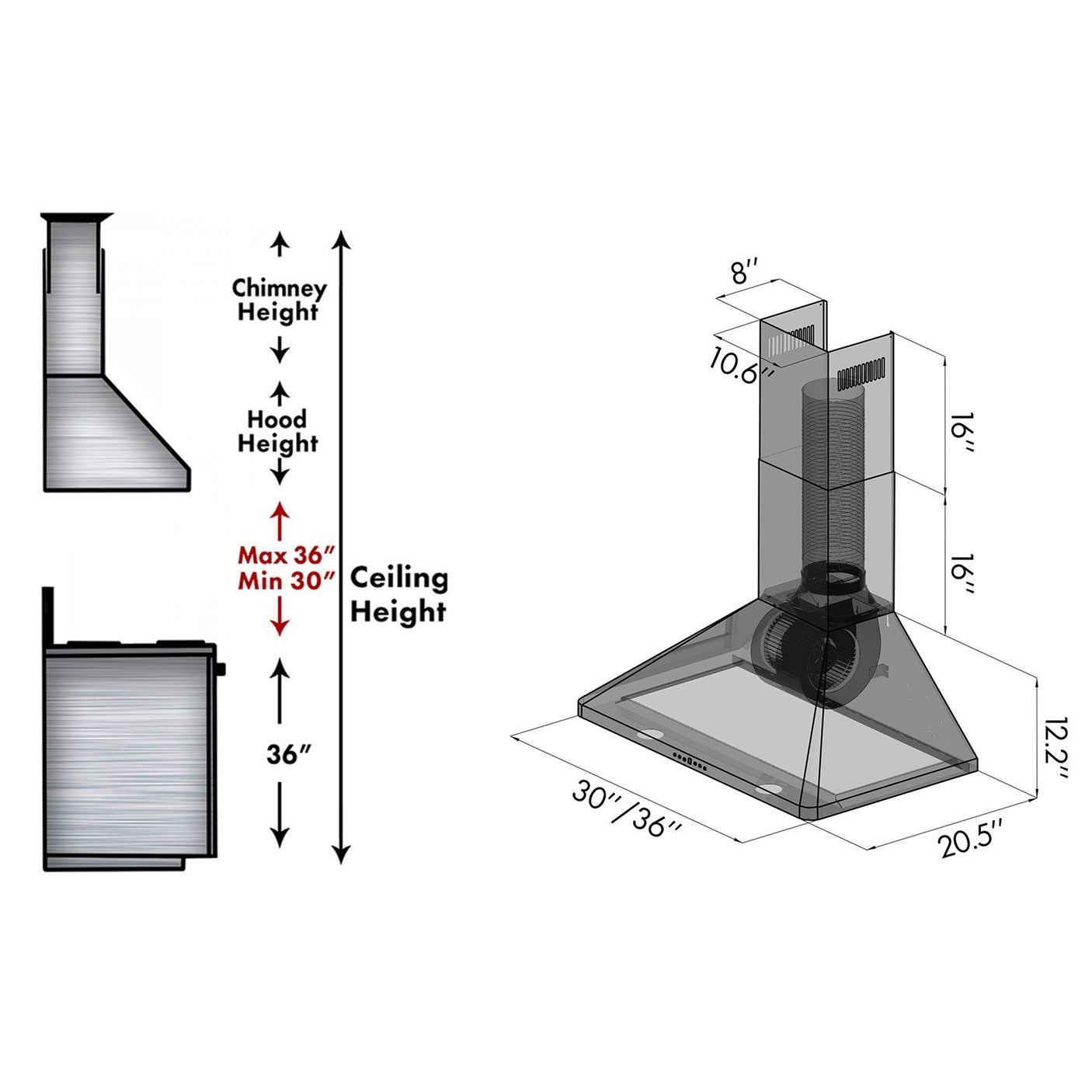 ZLINE Convertible Vent Wall Mount Range Hood in Stainless Steel (KF1)