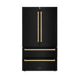 ZLINE 36" Autograph Edition 22.5 cu. ft Freestanding French Door Refrigerator with Ice Maker in Fingerprint Resistant Black Stainless Steel with Accents (RFMZ-36-BS) [Color: Gold Accents]