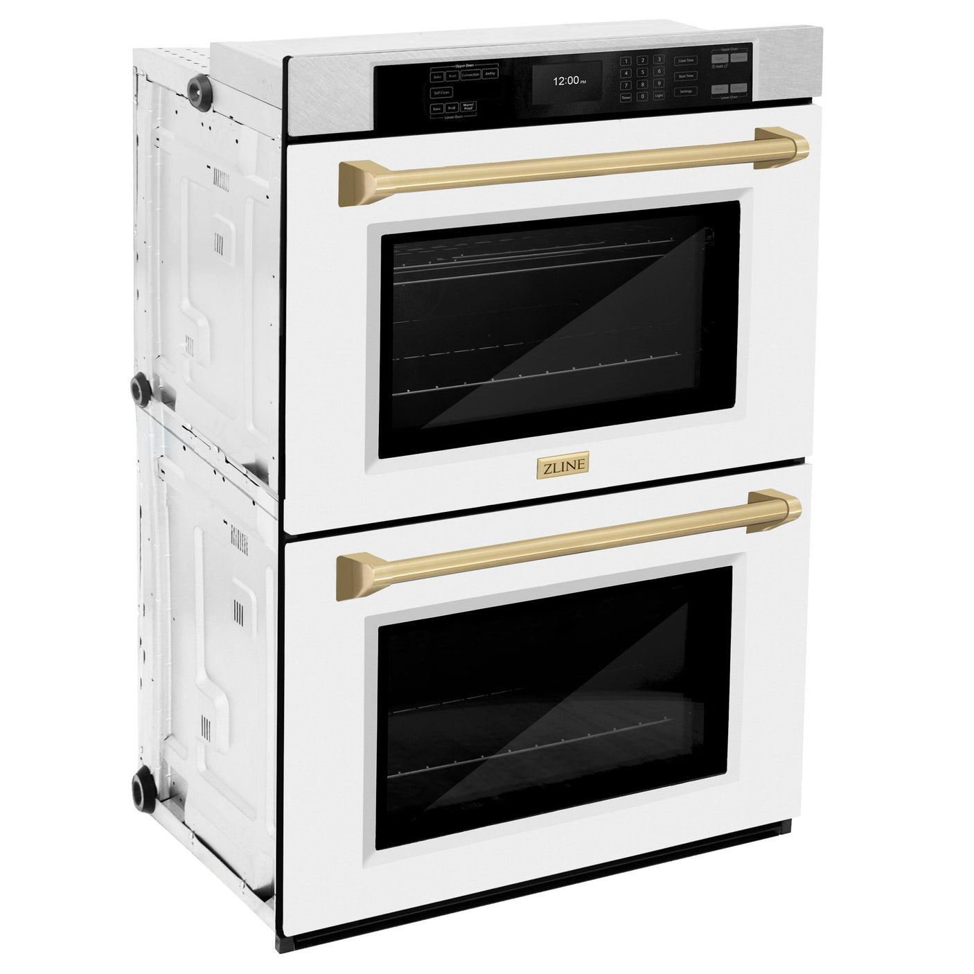 ZLINE 30 in. Autograph Edition Professional True Convection Double Wall Oven with Air Fry and Self Clean in DuraSnow' Stainless Steel with White Matte Doors and Champagne Bronze Handles (WADSZ-WM-30-CB)