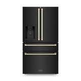 ZLINE 36" Autograph Edition 21.6 cu. ft Freestanding French Door Refrigerator with Water and Ice Dispenser in Fingerprint Resistant Black Stainless Steel with Accents (RFMZ-W-36-BS) [Color: Gold Accents]