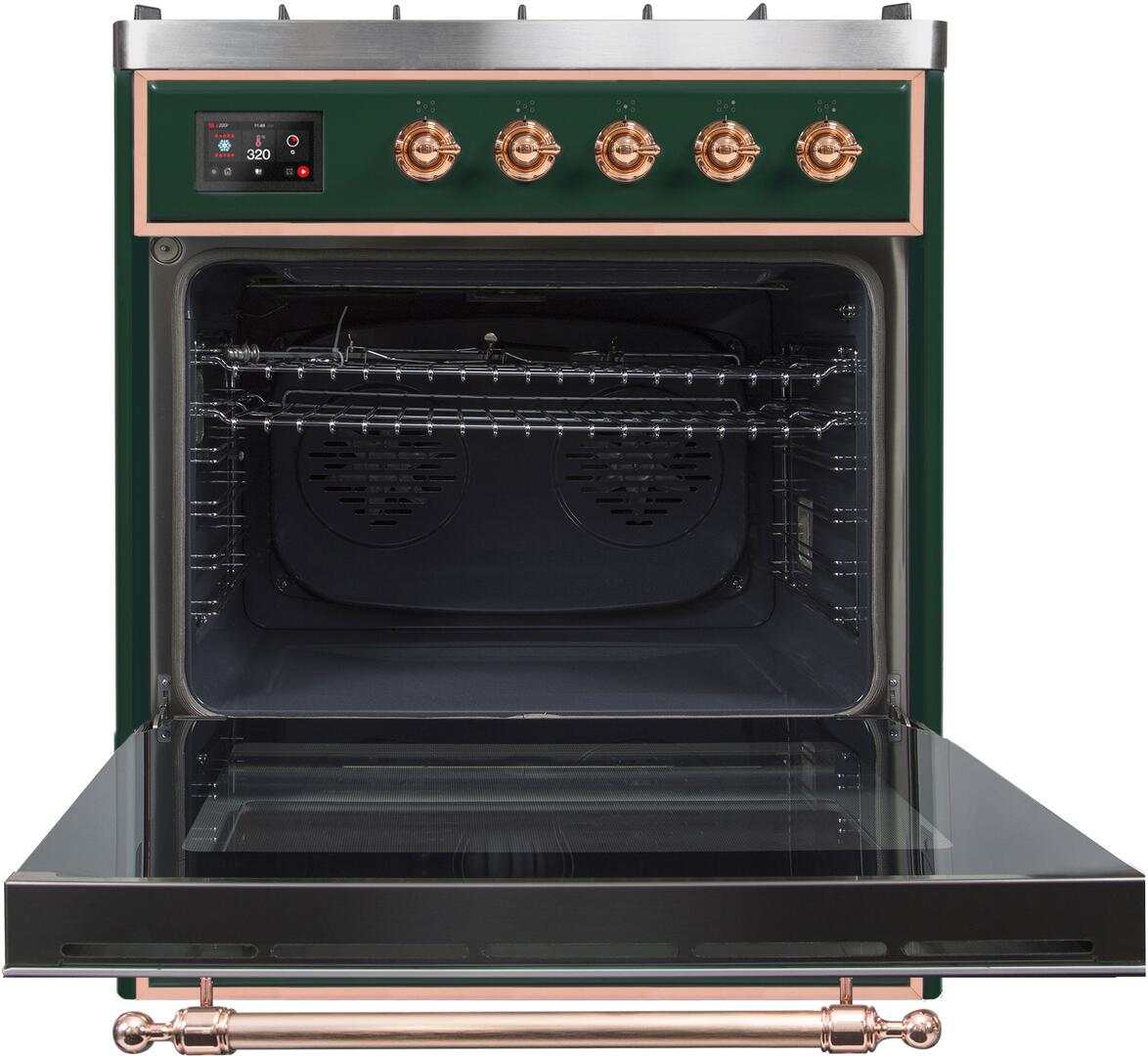 Majestic II 30 Inch Dual Fuel Liquid Propane Freestanding Range in Emerald Green with Copper Trim