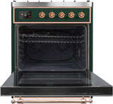 Majestic II 30 Inch Dual Fuel Liquid Propane Freestanding Range in Emerald Green with Copper Trim