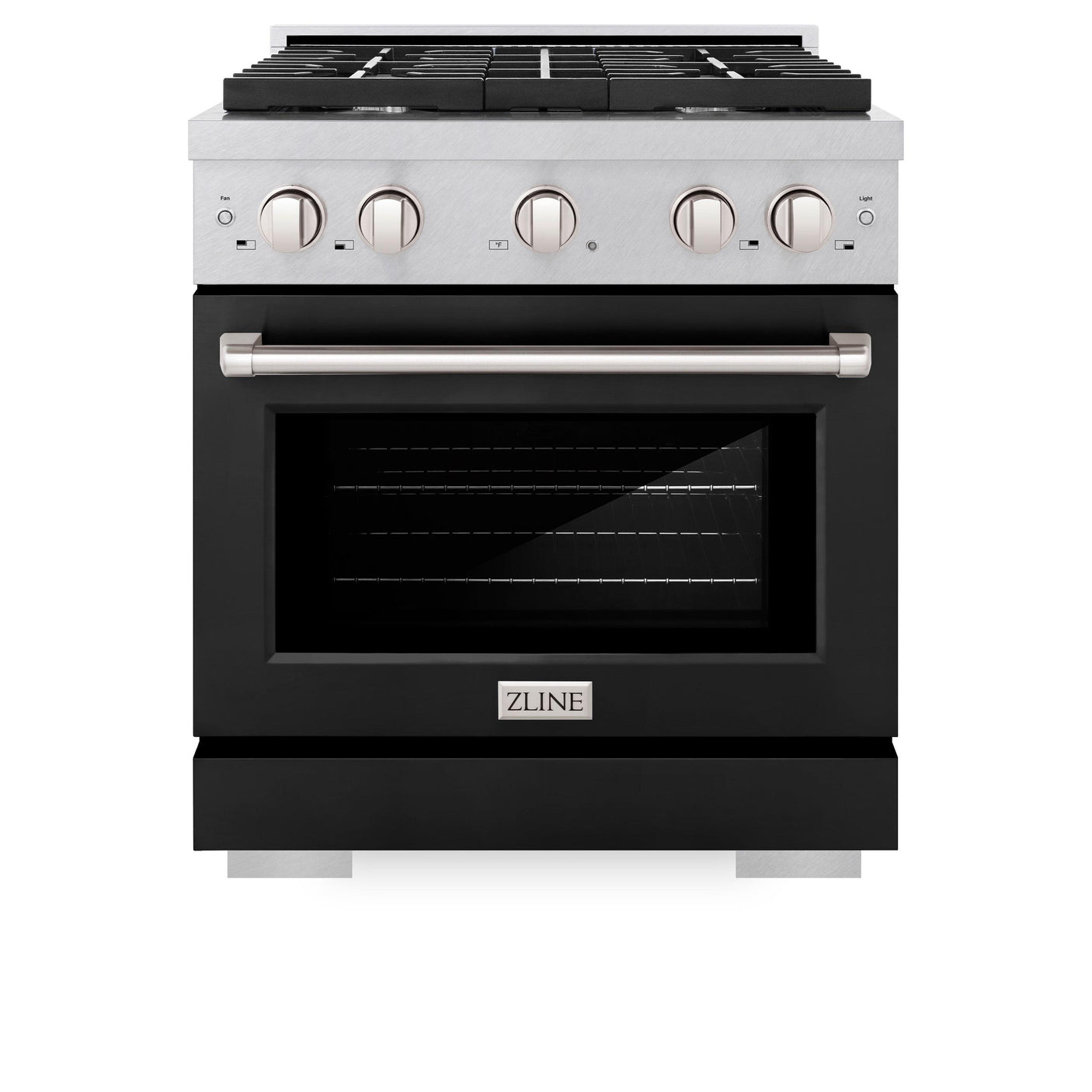 ZLINE 30 in. 4.2 cu. ft. 4 Burner Gas Range with Convection Gas Oven in DuraSnow' Stainless Steel with Black Matte Door (SGRS-BLM-30)