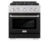 ZLINE 30 in. 4.2 cu. ft. 4 Burner Gas Range with Convection Gas Oven in DuraSnow' Stainless Steel with Black Matte Door (SGRS-BLM-30)