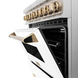 ZLINE Autograph Edition 36" 4.6 cu. ft. Dual Fuel Range with Gas Stove and Electric Oven in Stainless Steel with White Matte Door and Accents (RAZ-WM-36) [Color: Polished Gold Accents]