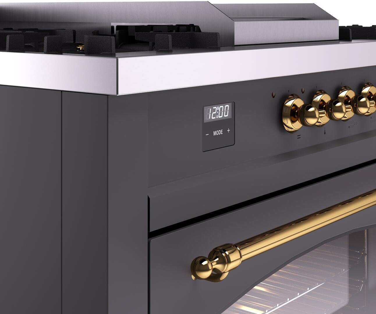 Nostalgie II 60 Inch Dual Fuel Liquid Propane Freestanding Range in Matte Graphite with Brass Trim