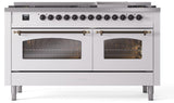 Nostalgie II 60 Inch Dual Fuel Natural Gas Freestanding Range in White with Bronze Trim