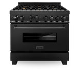 ZLINE 36" 4.6 cu. ft. Range with Gas Stove and Gas Oven in Black Stainless Steel with Brass Burners (RGB-BR-36)